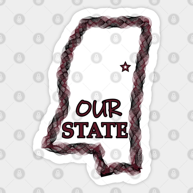 Our State MS Wreath - Maroon & Black Sticker by ObscureDesigns